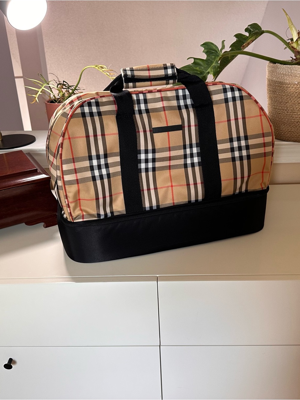 Burberry Beige Nova Check Travel Bag with Black Trim